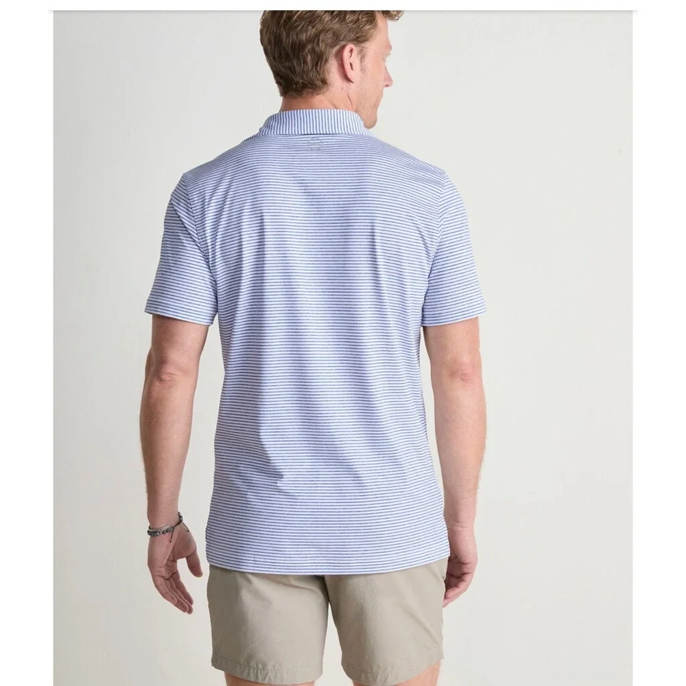 Vineyard Vines Bradley Performance Mens XL Polo Blue White Striped Whale Logo - Picture 3 of 6